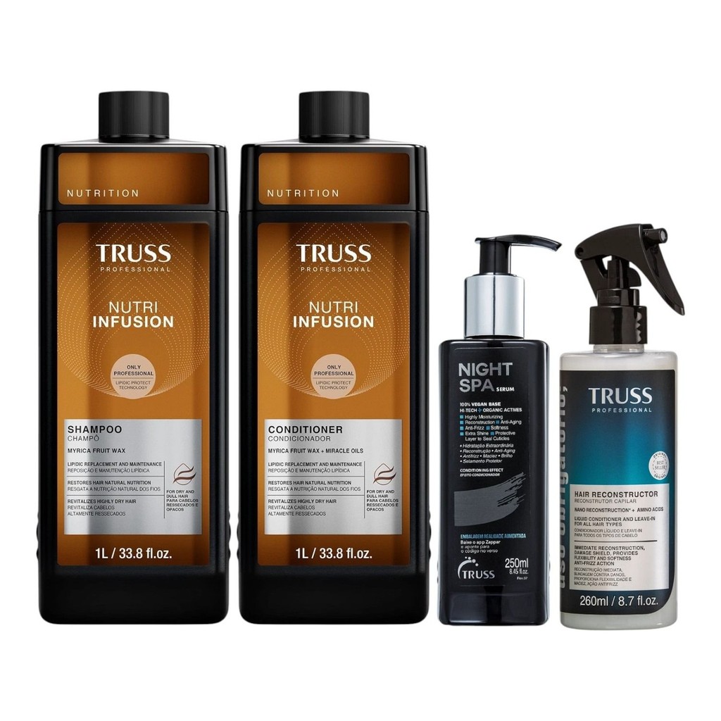 Kit Truss Nutri Infusion - Shampoo 1L + Condicionador 1L + Night SPA 250ml + Uso Obr. Reconst. Capilar 260ml