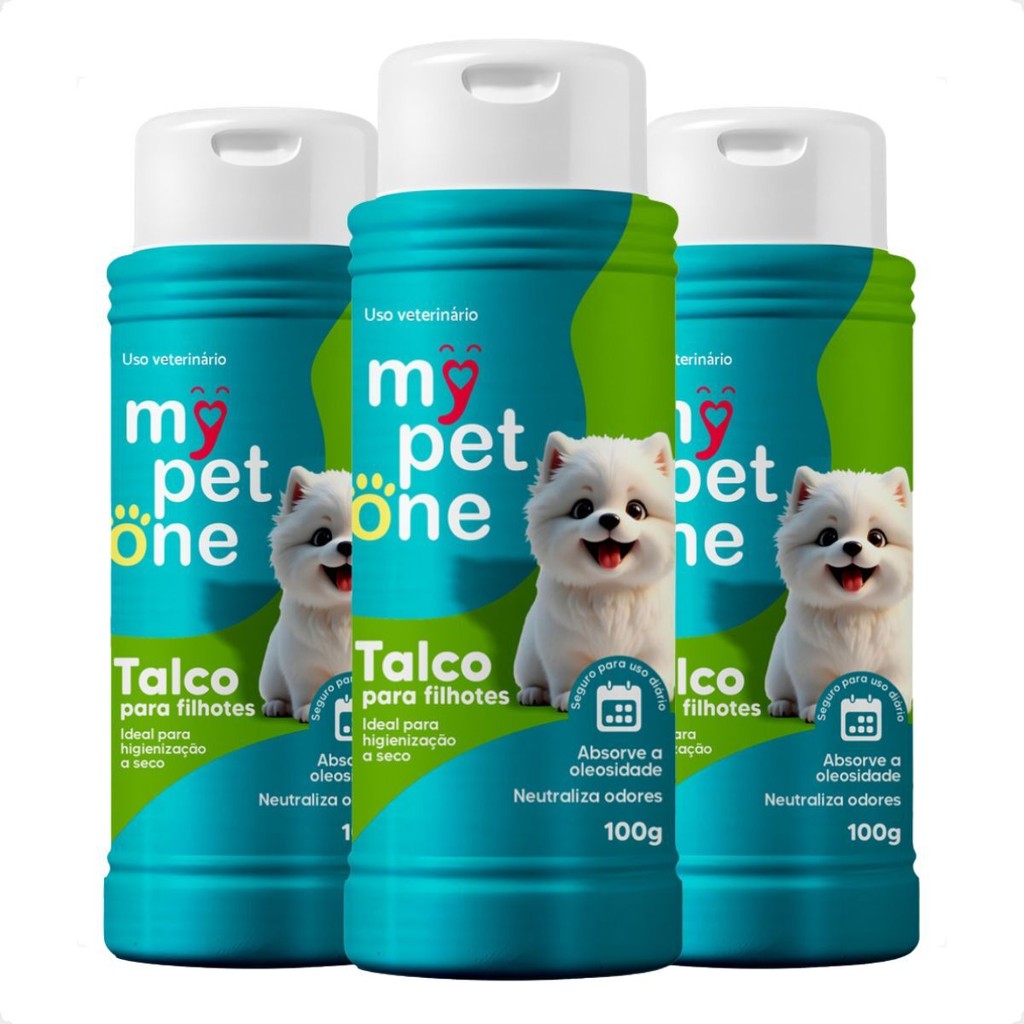 Kit 3 Talco Higiênico Perfumado Para Cães Filhotes Mypetone - 100g em Oferta na Shopee
