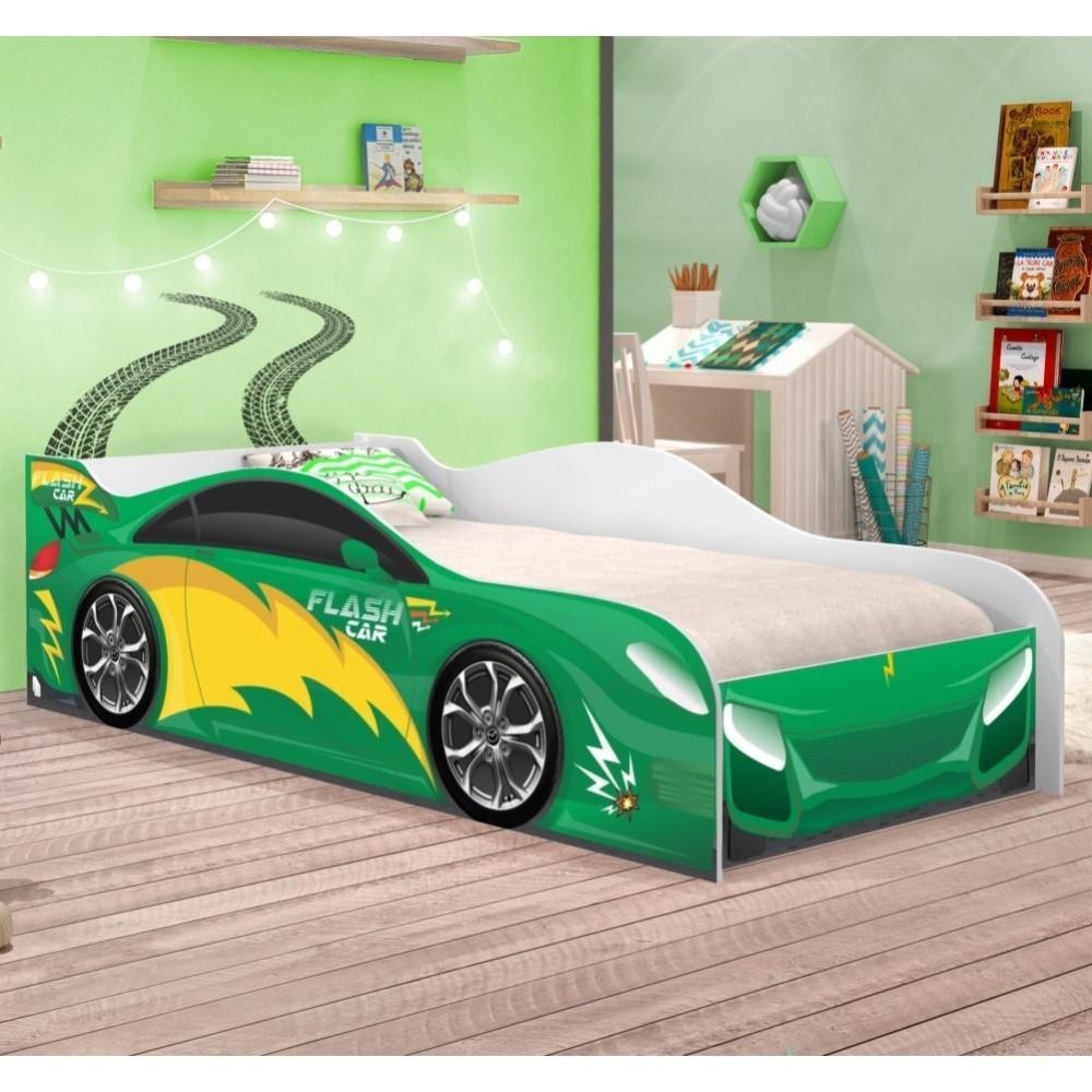 Cama Carro Infantil Raios Verde com Colchão - Home & Living