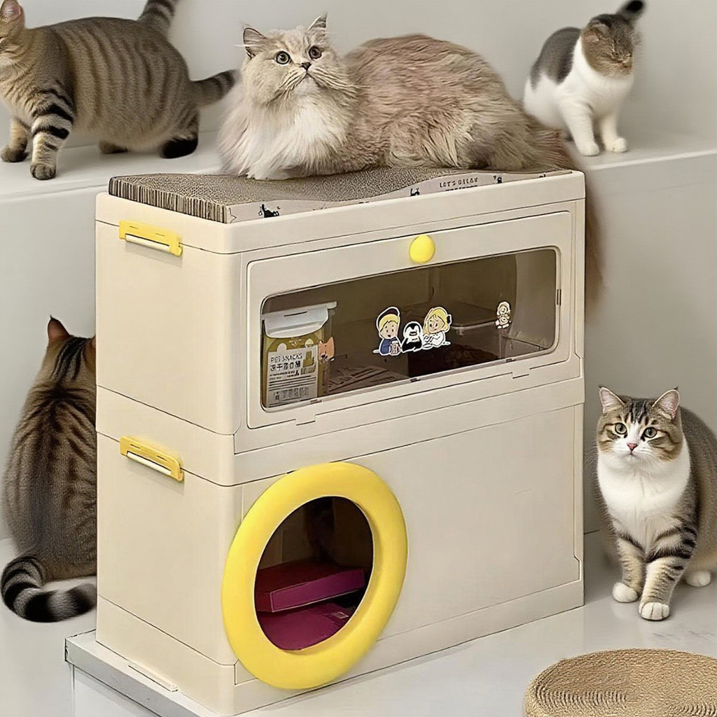 Kit Completo com Gato de Rua Casinha com Caixa Areia XXL Arranhador e Armazenamento Empilhável em Oferta na Shopee