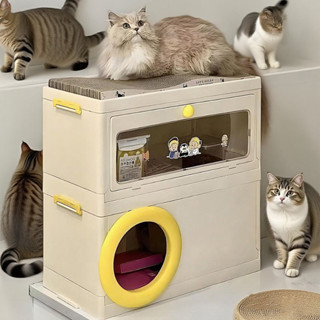 Kit Completo com Gato de Rua Casinha com Caixa Areia XXL Arranhador e Armazenamento Empilhável em Oferta na Shopee