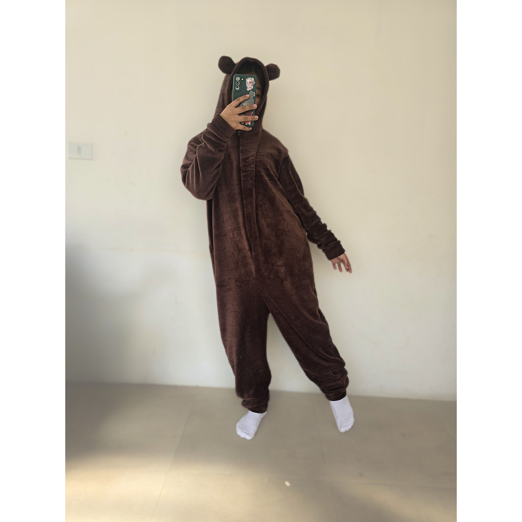 macacão micro soft fleece brilha no escuro feminino e masculino unissex com capuz c/orelhas e zíper