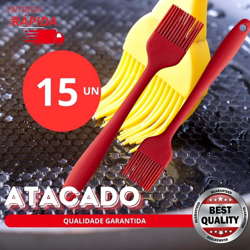 Kit 15 Pincel de Silicone Premium Utensílio de Confeitaria Cozinha Culinária 26cm