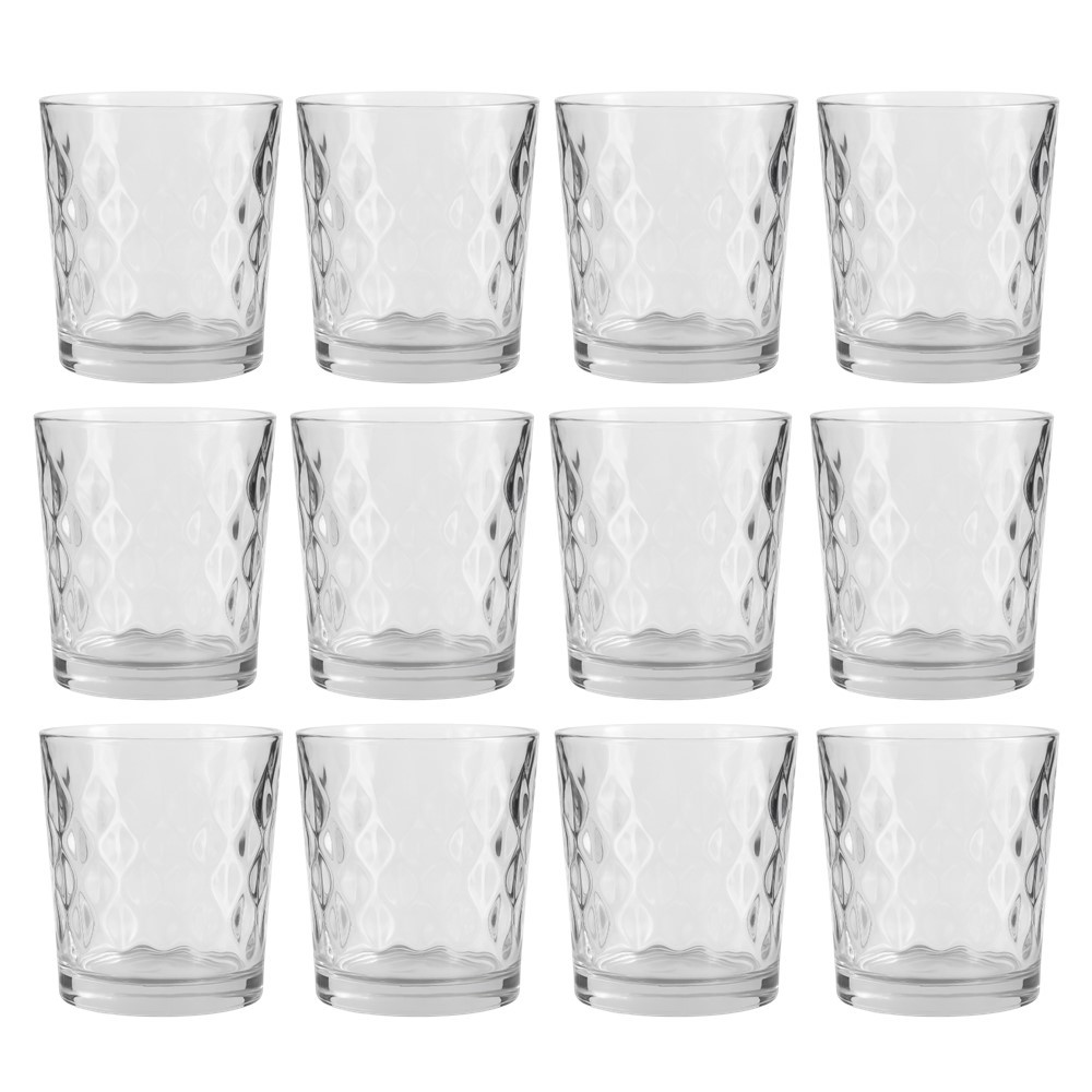 Jogo 12 Copo de Vidro Transparente para Whisky Diamond 360ml Em Casa Tem