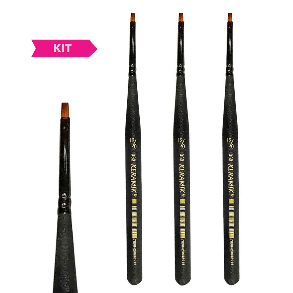Kit Pincel Chato Keramik Mini Brush Série 383 n. 12/0 (3 unidades) em Oferta na Shopee