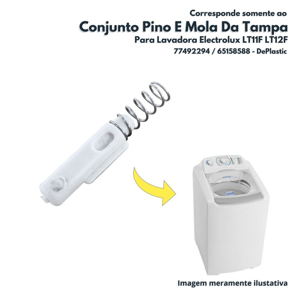 Conjunto Pino E Mola Da Tampa Para Lavadora Electrolux LT11F LT12F DePlastic 77492294 65158588