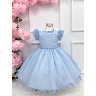 Vestido Infantil Festa Brilho Manga Bufante Tule Pérolas - Várias Cores em Oferta na Shopee