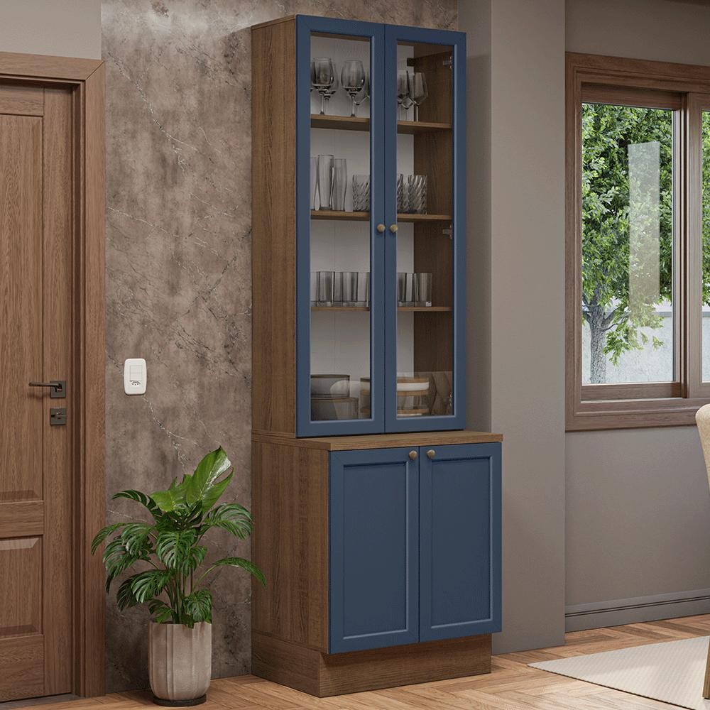 Kit Balcão + Cristaleira 70 cm Rustic/Azul Vik Madesa 02 em Oferta na Shopee