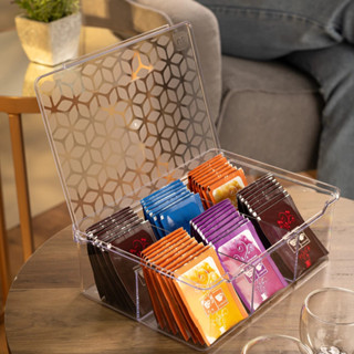 BOX CAIXA PORTA JOIÁS OU CHÁ ORGANIZADOR C/DIVSÓRIAS TRASNPARENTE UZ em Oferta na Shopee