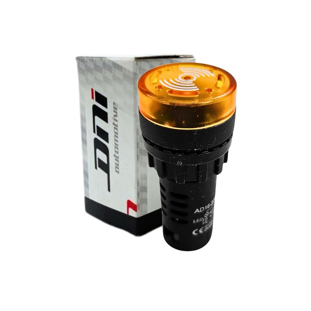 Alarme Sonoro Intermitente Buzzer Sinaleiro Audio Visual LED Amarelo Ambar 22mm 24V