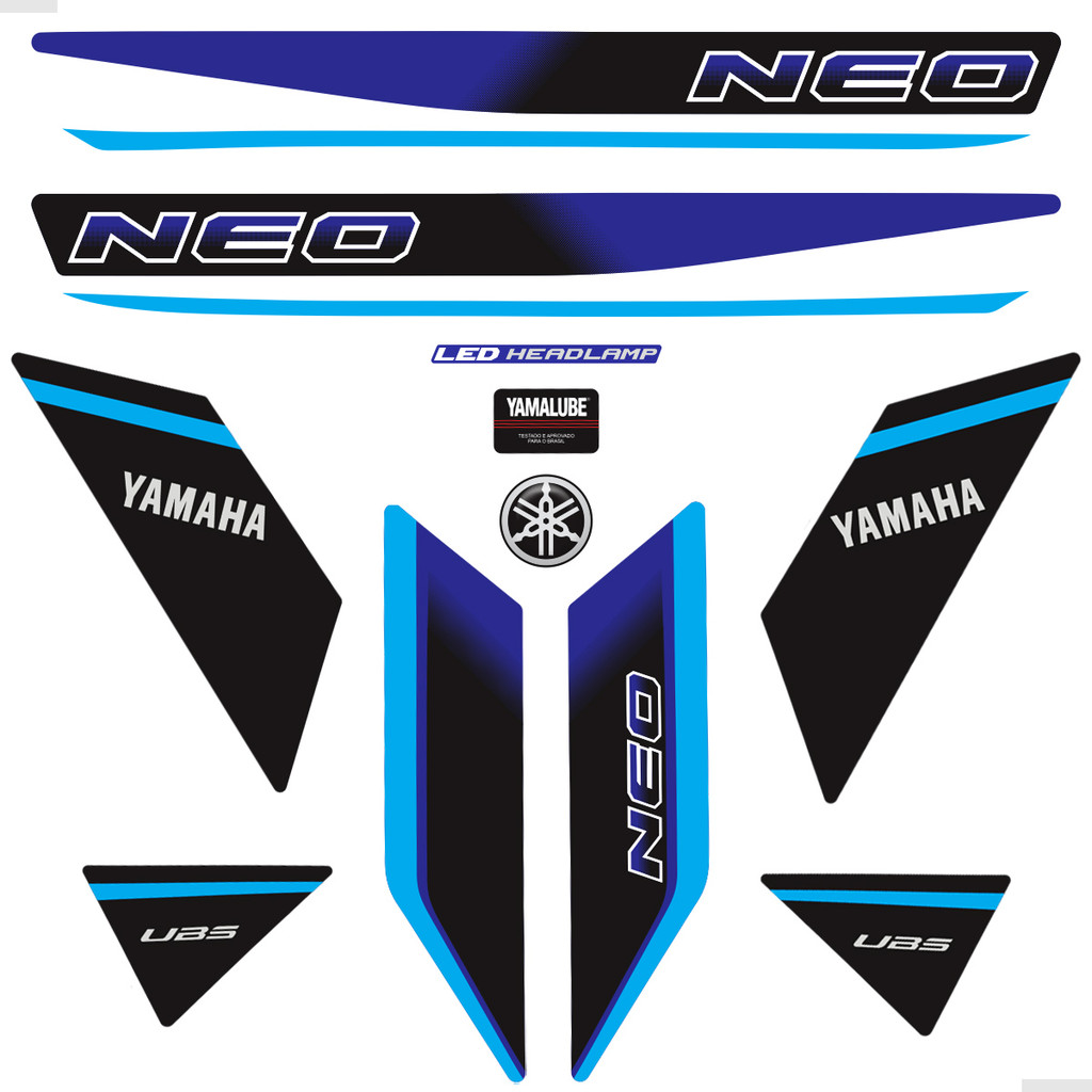 Kit Adesivos Para Yamaha Neo 125 UBS 2023/2024 Moto Azul em Oferta na Shopee