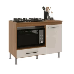 Balcão Forno Cooktop Indékes 105cm Freijó Off White 4 Bocas Otimiza Cozinha 1 Porta 1 Gaveta