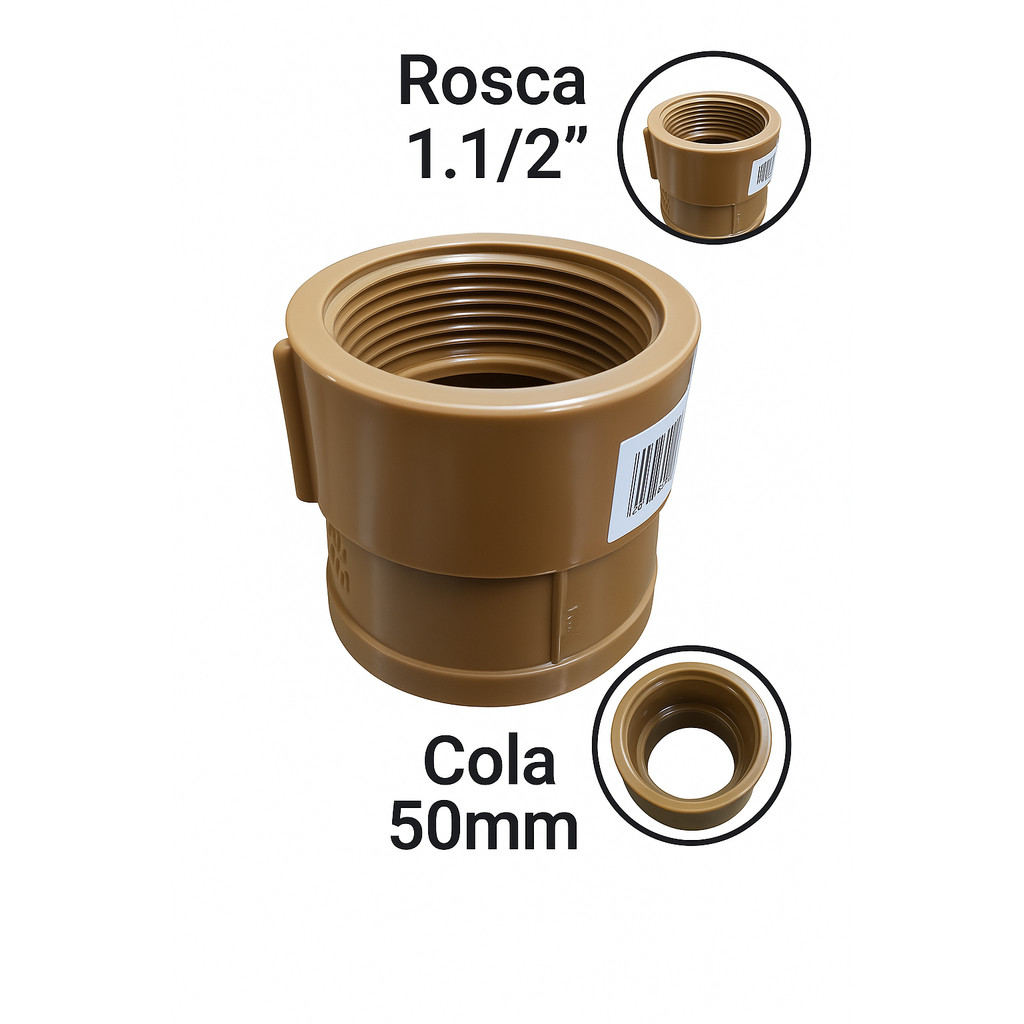 Luva cola rosca 50mm X 1.1/2" LR marrom
