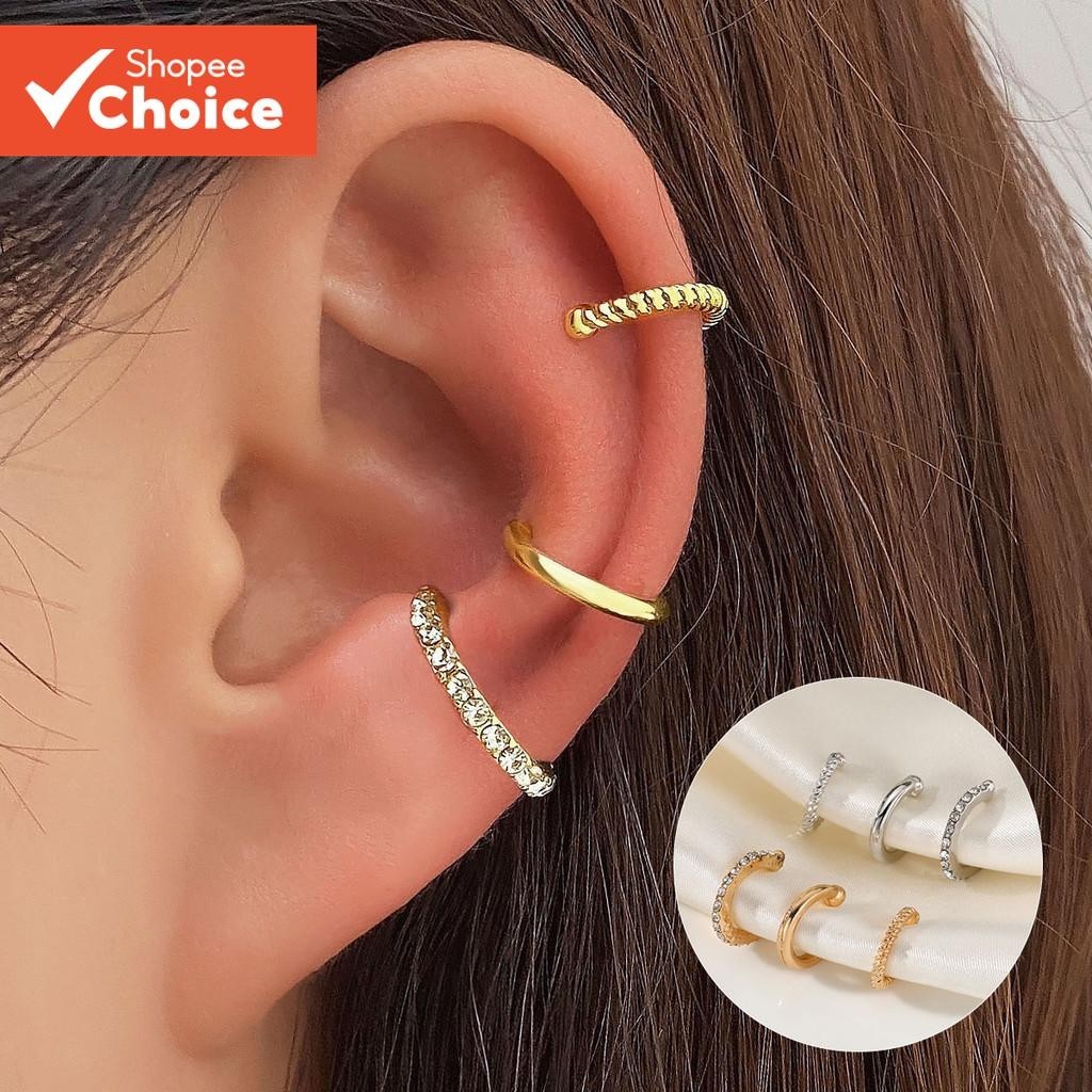 3 Unidades Minimalista Elegante Strass Em Forma De U Clipes De Orelha Femininos Vintage Conjunto Não Perfurado