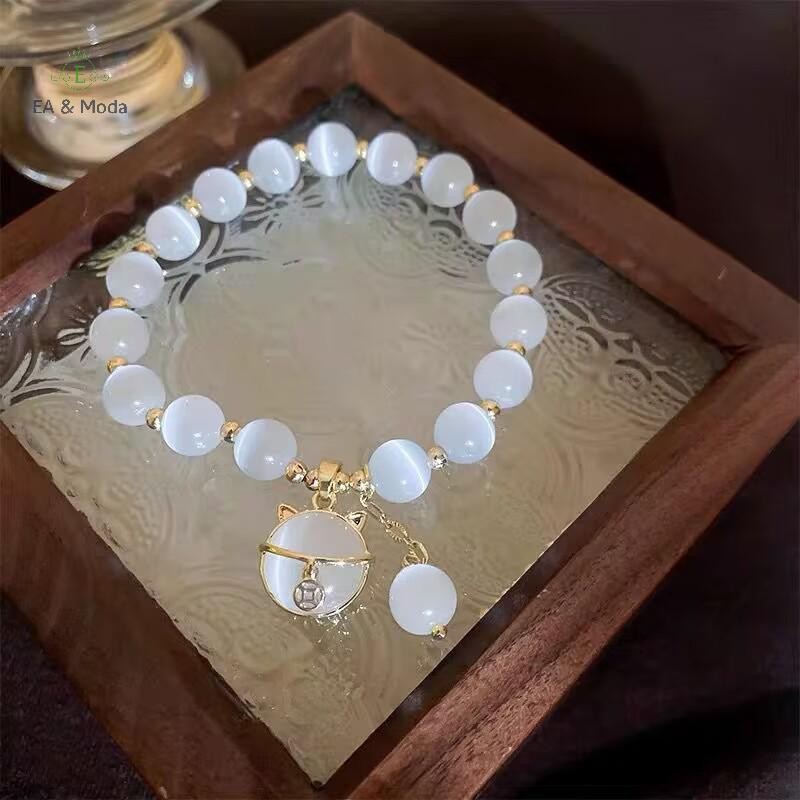 EA & Moda Requintado Opala Frisado Pulseira Para Mulheres Elegante Sorte Pingente Elástico Pulseiras Luz Luxo Jóias Meni