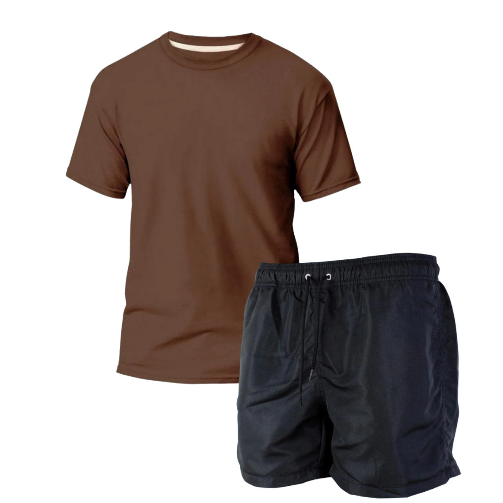 Kit Camiseta Algodão + Short Bermuda  Masculino Treino Academia fitness Dia a Dia