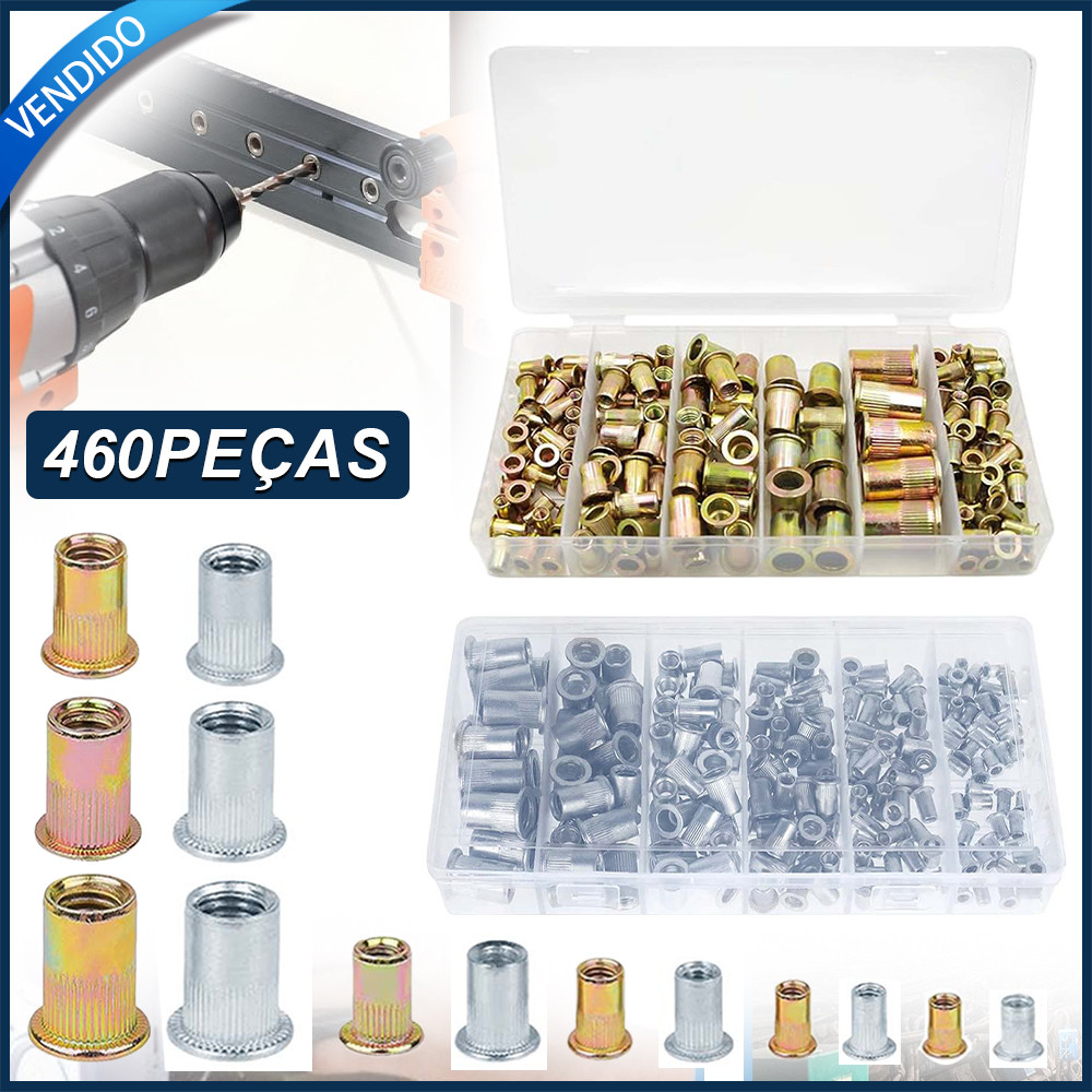 460x Porcas de rebitar multifuncionais de cabeça plana M3-M12 Azul-branco+cor