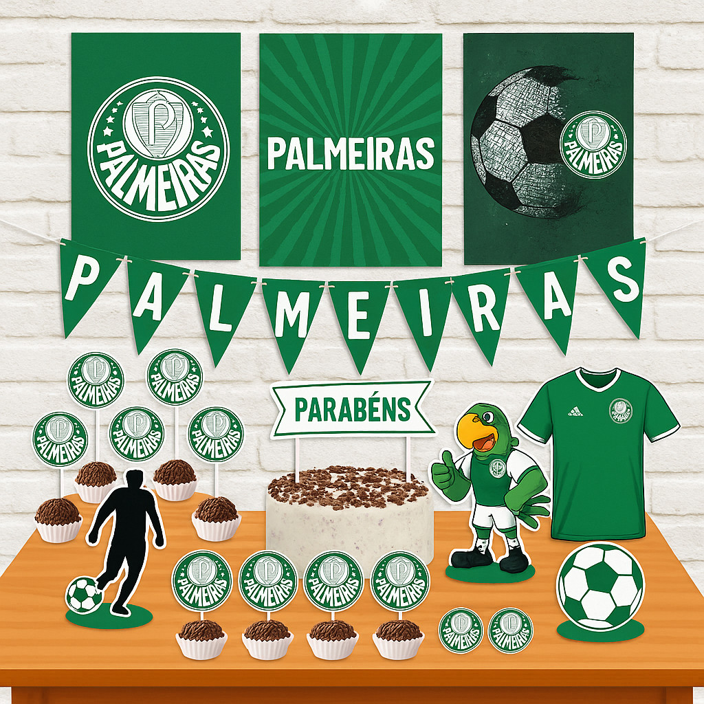 Kit Festa Palmeiras Parabéns Só Um Bolinho  Aniversário Infantil