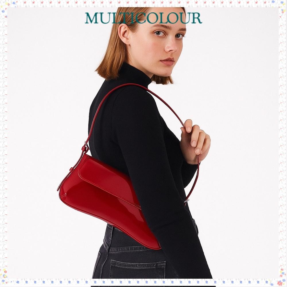 Bolsa De Ombro Multicolorida , Cor Sólida Retrô De Couro PU Ajustável Nas Axilas Feminina