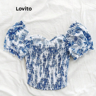 (Trendy) Lovito Blusa Elegante Com Estampa Listrada Blusa De Verão/Primavera Para Mulheres L121MD439 em Oferta na Shopee
