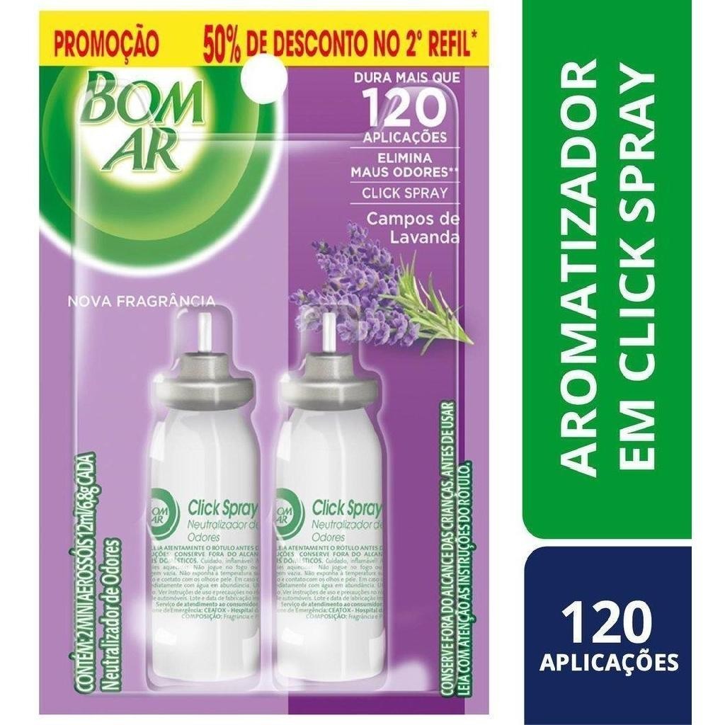 Aromatizador Bom Ar Click Spray Refil 50% off na 2ª Unidade Campos de Lavanda - Home & Living