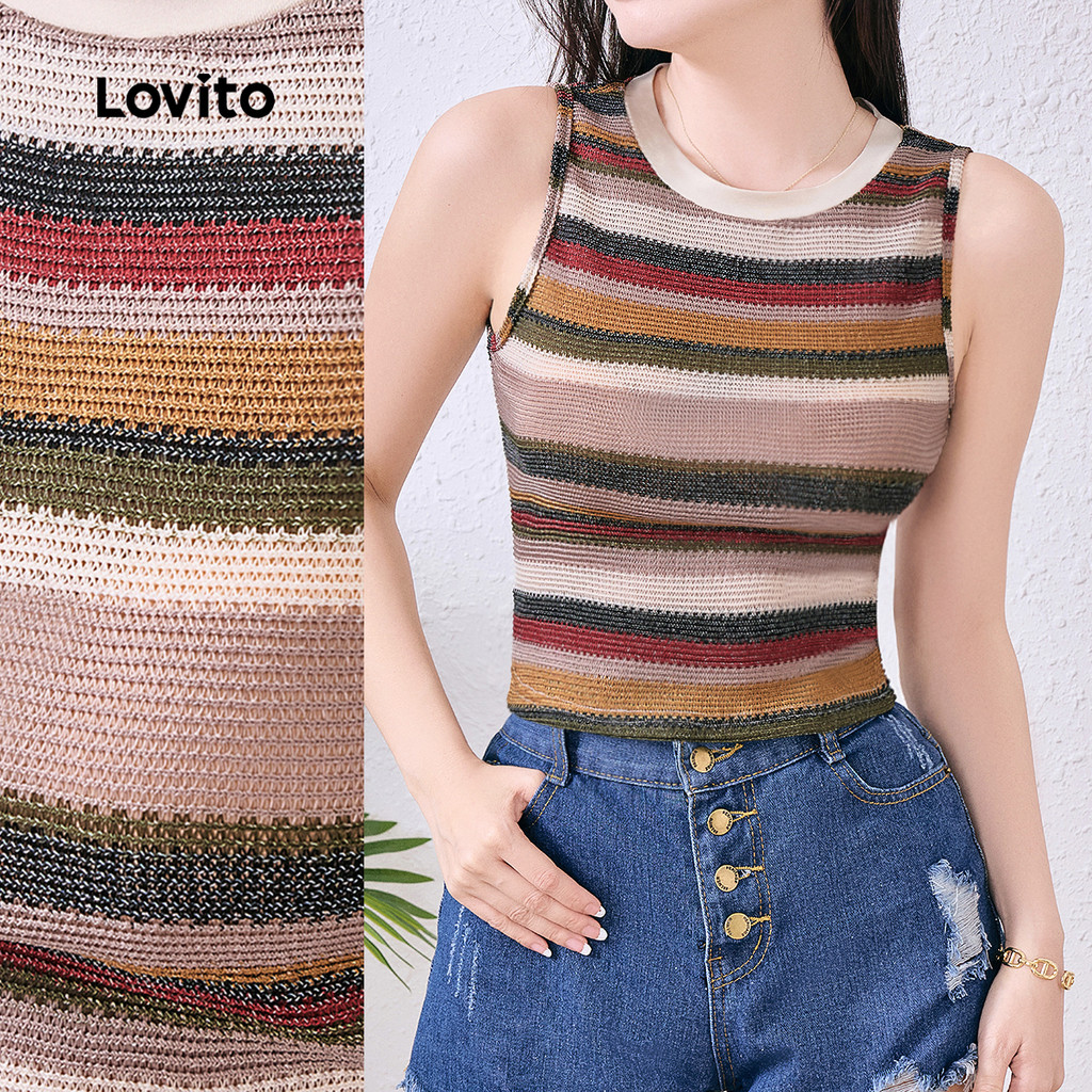 Lovito Top Casual Feminino Com Blocos De Cores Clássico E Versátil Boa Textura Primavera/verão L137ED755 em Oferta na Shopee