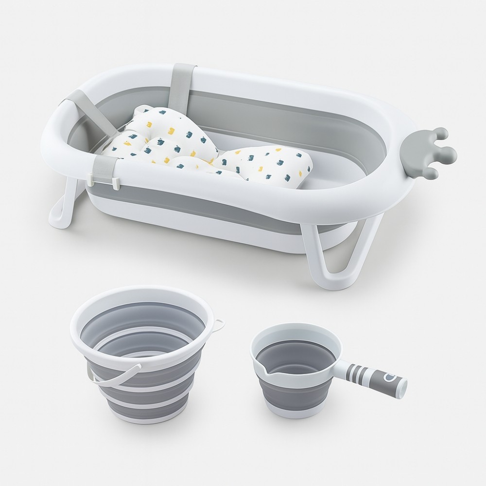 Banheira Dobrável Portátil Cinza Para Bebê C/ Almofada Deend em Oferta na Shopee