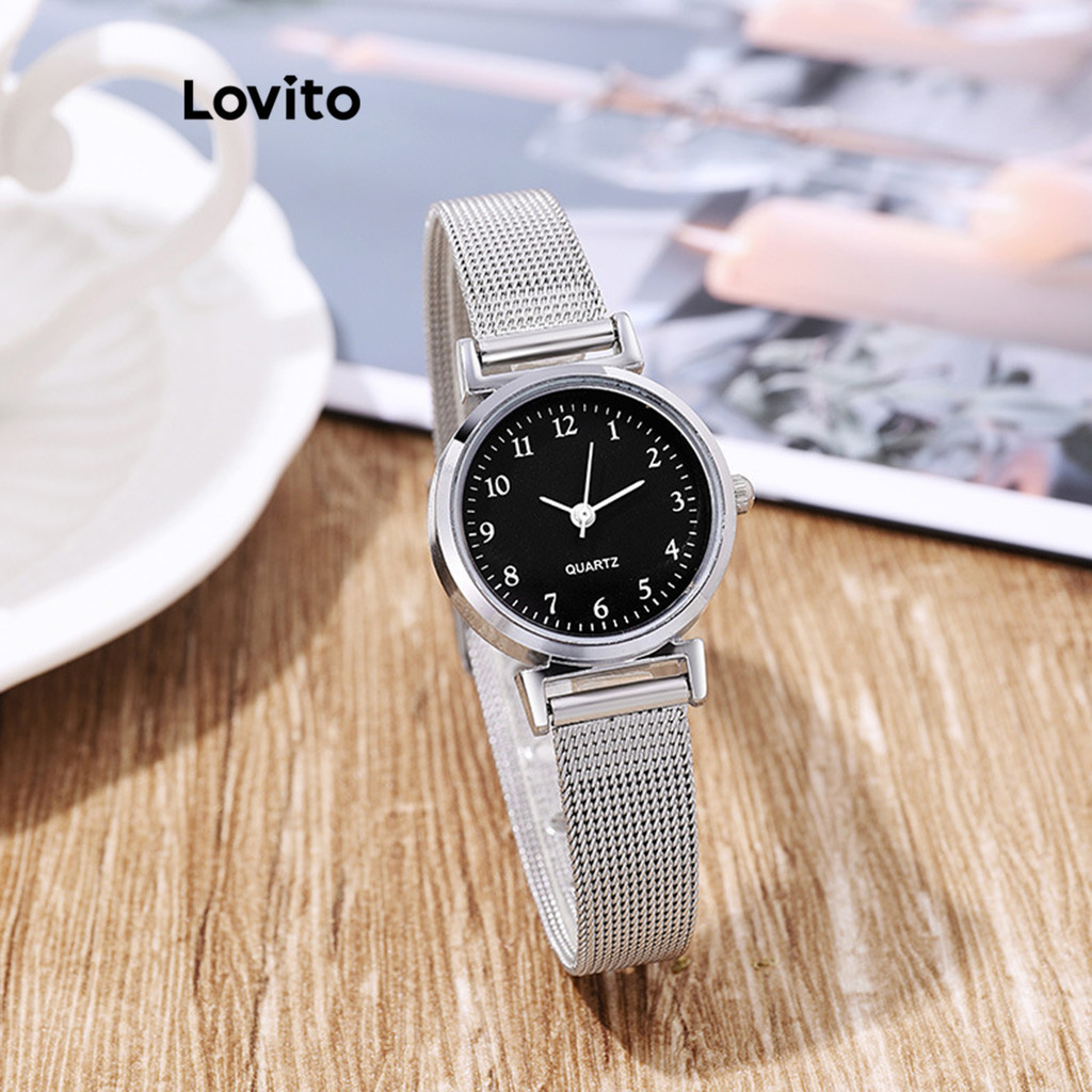 (Trendy) Lovito Relógio em Quartzo Básico Simples para Mulheres L69AD053 (Branco/Preto)