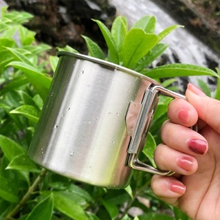 Caneca Portátil de Aço Inoxidável 500ml com Alça Dobrável para Acampamento e Viagens em Oferta na Shopee