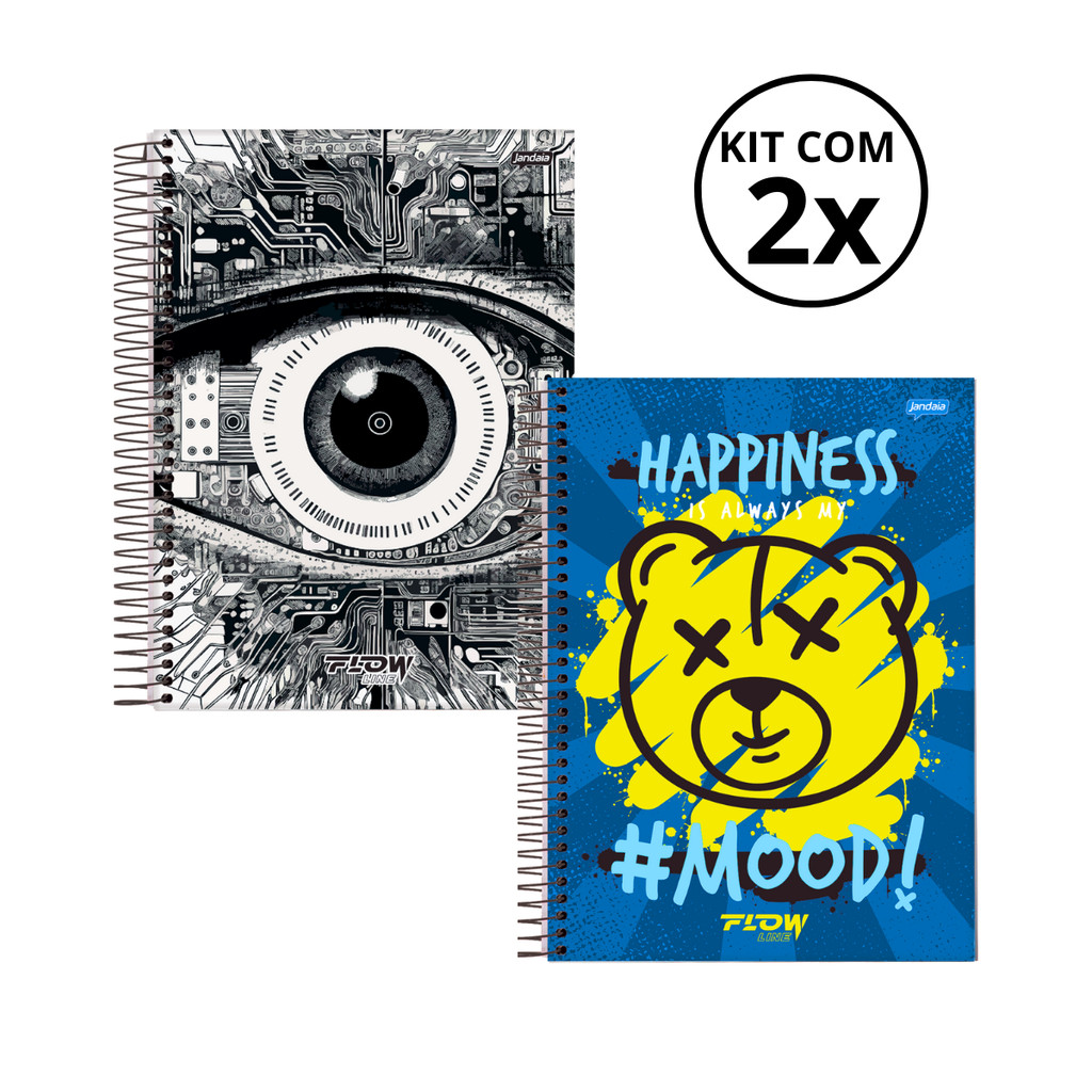 Kit 02 Cadernos Universitário 10 Matérias 160 Folhas Flow - Jandaia CAPA:Olho/Urso em Oferta na Shopee
