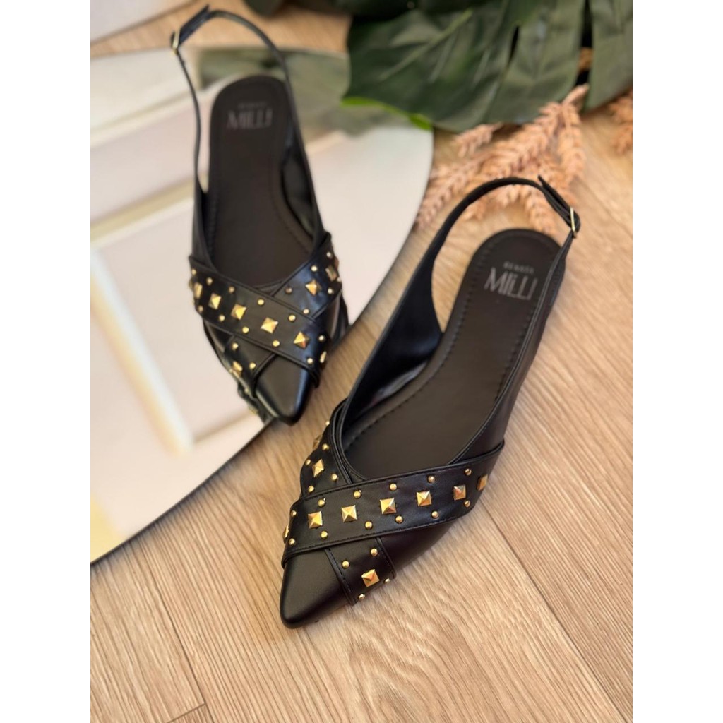 Sapatilha Slingback Renata Milli Bico Fino Com Spyke em Oferta na Shopee
