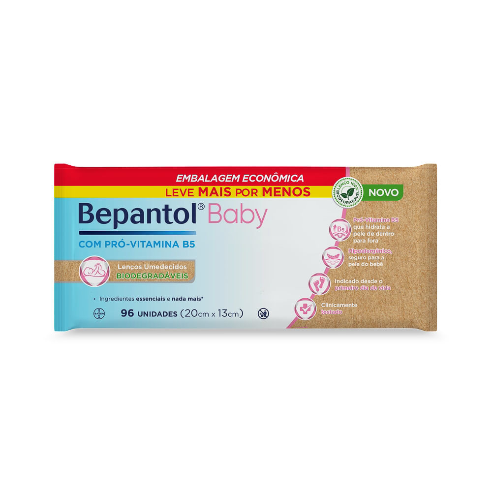 Lenço Umedecido Bepantol Baby Biodegradáveis 96 Unidades - Mom & Baby