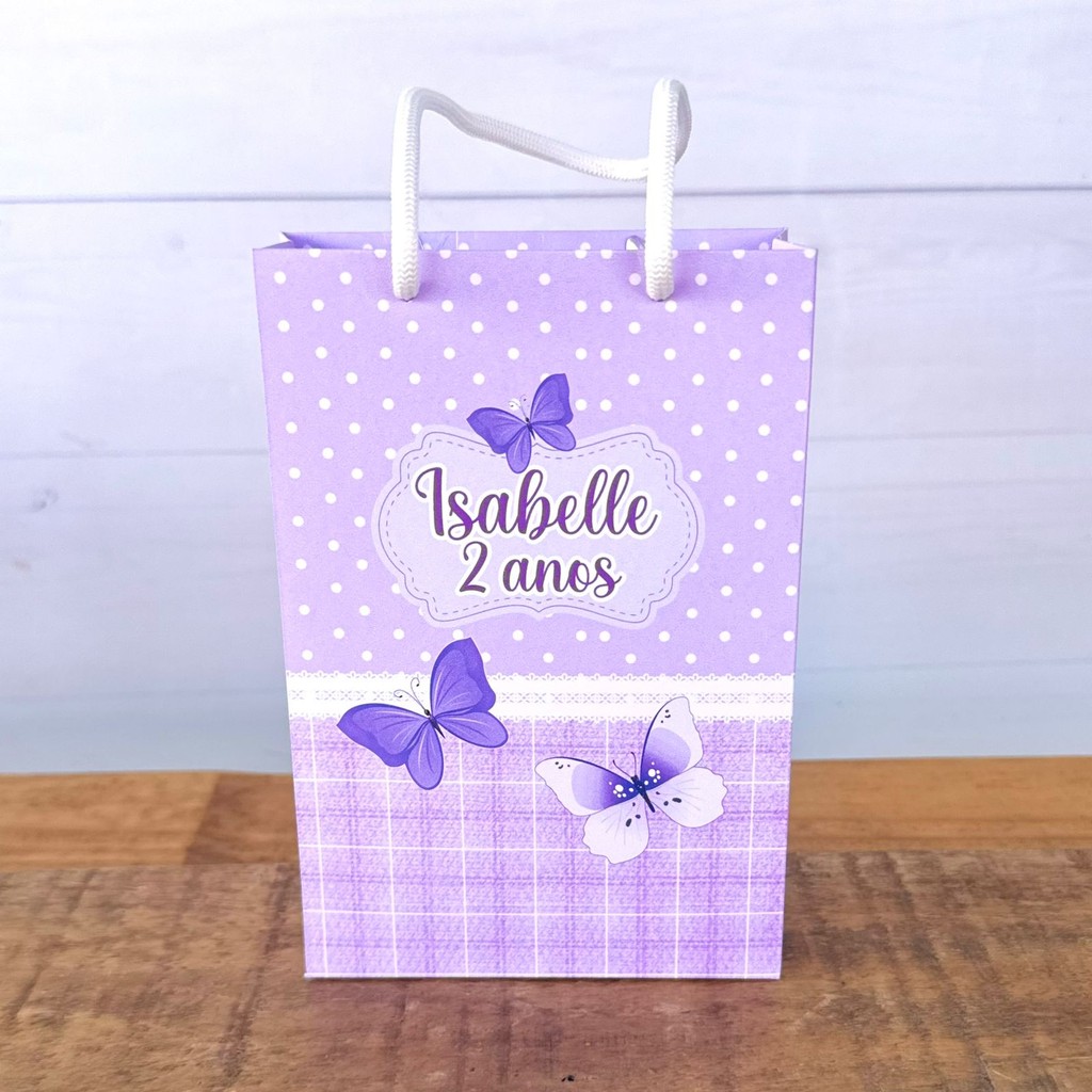 Sacolinha Personalizada Borboleta Lilás | Pegue e Monte | Lembrancinhas | Festa infantil | Aniversário