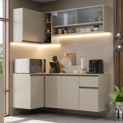 Armário de Cozinha Completa de Canto 265 cm Suspenso Crema Nice Madesa 03