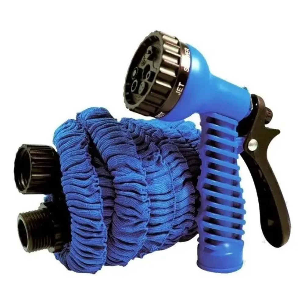 Detalhes do Mangueira Expansiva 15M - AZUL Extensível e retrátil 2 Conectores Esguicho multi jato