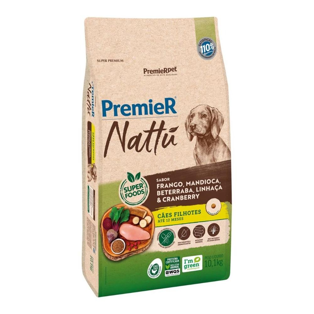 Ração Seca Premier Nattú Frango, Mandioca, Beterraba, Linhaça & Cranberry Para Cães Filhotes em Oferta na Shopee