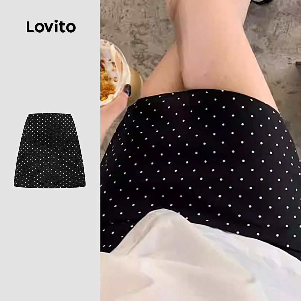 (New) Lovito Saia Casual de Lazer Minimalista Simples  Primavera/verão  Saia Preta para mulheres L144AD197 em Oferta na Shopee