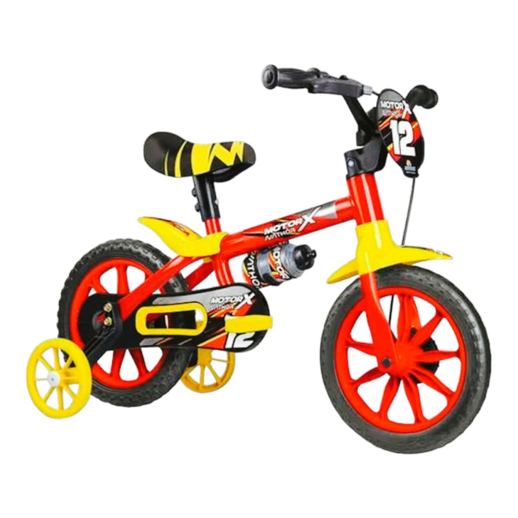 BICICLETA NATHOR ARO 12 MOTOR X PU VERM/AMAR BIKE INFANTIL