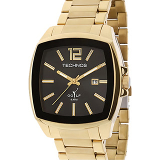 Relógio Pulso Masculino Technos 2115KOI4P Golf Dourado Fundo Preto Analógico Pulseira Aço Prova D'água 50m Vidro Cristal em Oferta na Shopee