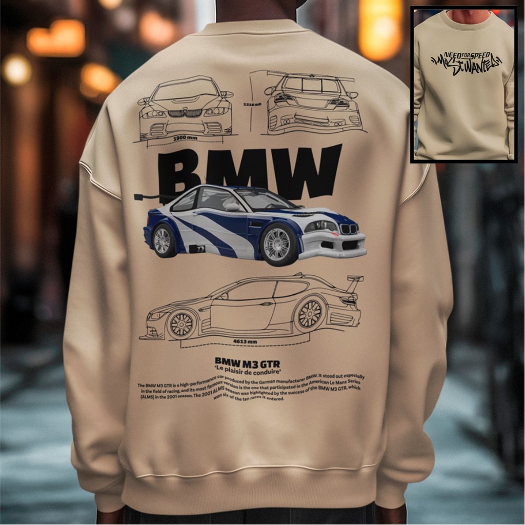 Moletom Maculino Bmw M3 GTR Jogo Need For Speed Blusa De Frio Gola Careca Gola Redonda Algodão
