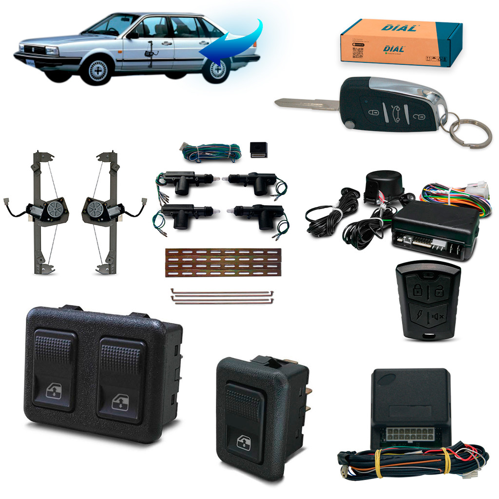 Kit Vidro Eletrico + Trava e Alarme Com Canivete Santana 4 Portas Dianteiro (1985-1997) Inteligent