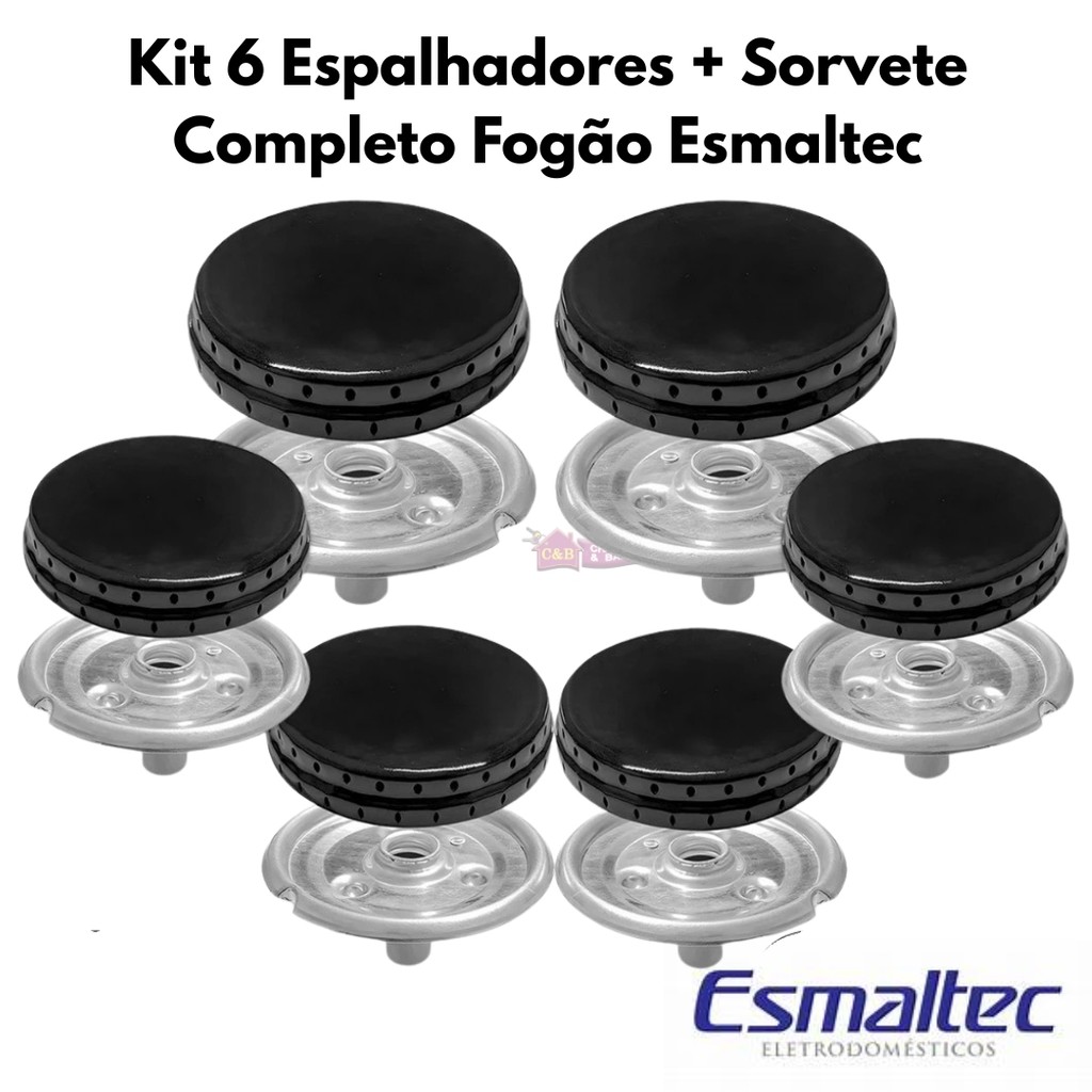 Kit 6 Espalhadores + 6 Queimadores Boca de Fogão Esmaltec Veneza/ Bali/ Ágata/ Munique/ Caribe