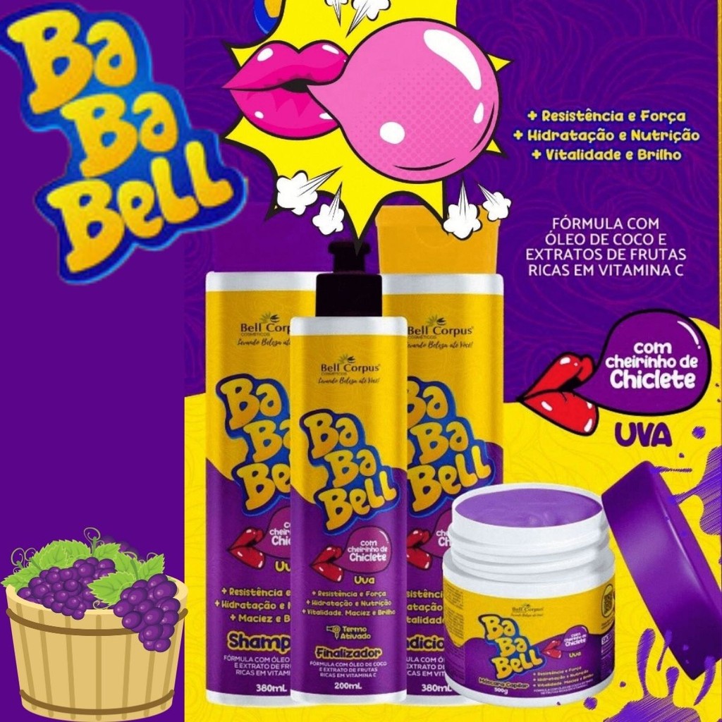 Kit Capilar BabaBell Uva Termoativado Bell Corpus - 4 itens | Cheirinho de Uva