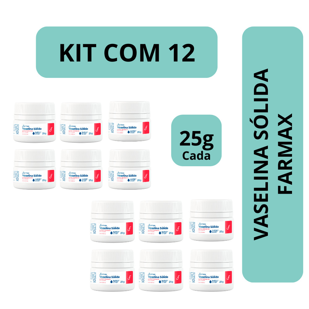Vaselina Solida Farmax 25g Kit 12 Un - Geleia Hidratante Uso Diário Proteção Contra Ressecamento