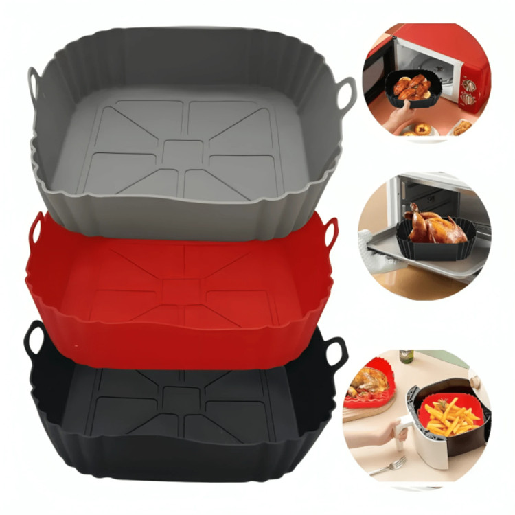 Kit 3 Forma De Silicone Air fryer Antiaderente Cesto Silicone Fritadeira Elétrica Quadrado