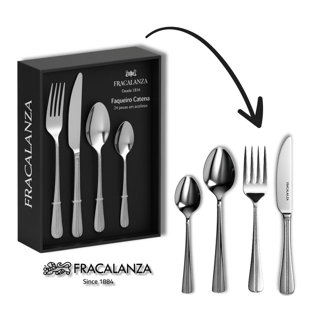 Faqueiro Jogo Conjunto de Talheres 24 Peças Aço Inox 18/0 Catena Fracalanza