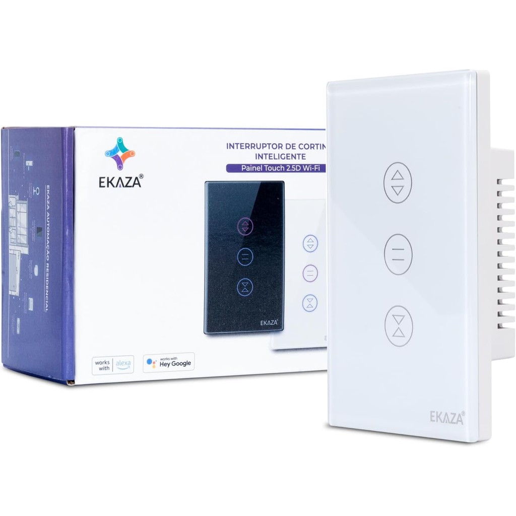 EKAZA - INTERRUPTOR DE CORTINA INTELIGENTE PAINEL TOUCH 2.5D WI-FI, T320-1W