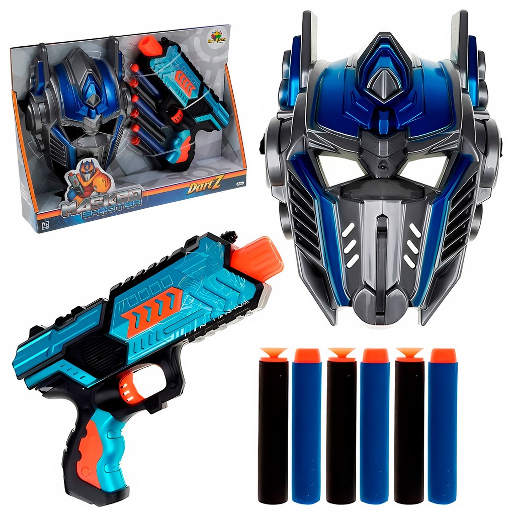 Lança Dardo Infantil Com Pistola De Dardo Máscara De Robô Azul Menino Para Fantasia - Art Brink