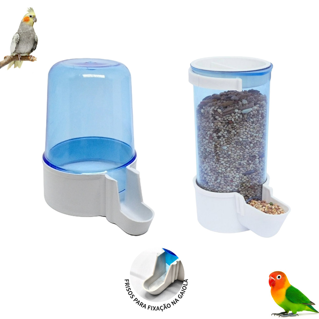 KIT COMEDOURO AUTOMATICO DE SEMENTES 220ml + BEBEDOURO AUTOMATICO 300ml - Aves em geral e Calopsitas