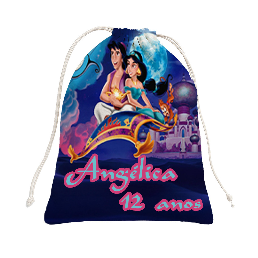 Sacolinhas Surpresa Personalizado Lembrancinhas de Tecido Jasmine Princesa e Alladin